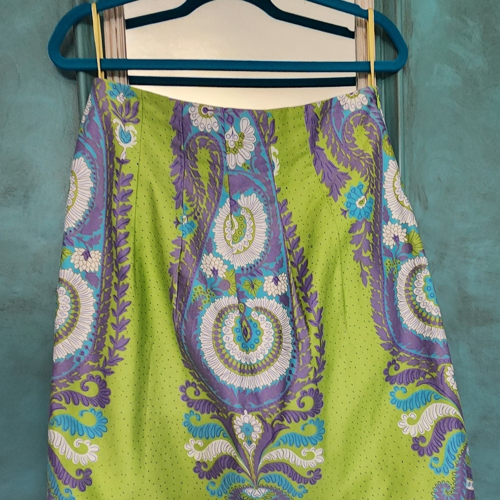 Vibrant Green and Purple Paisley Skirt